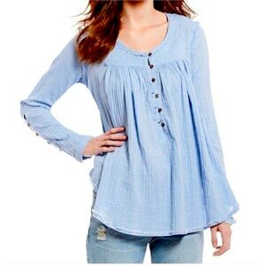 We the Free Sand Dune Henley Long Sleeve Button Down (M) (Light Blue)